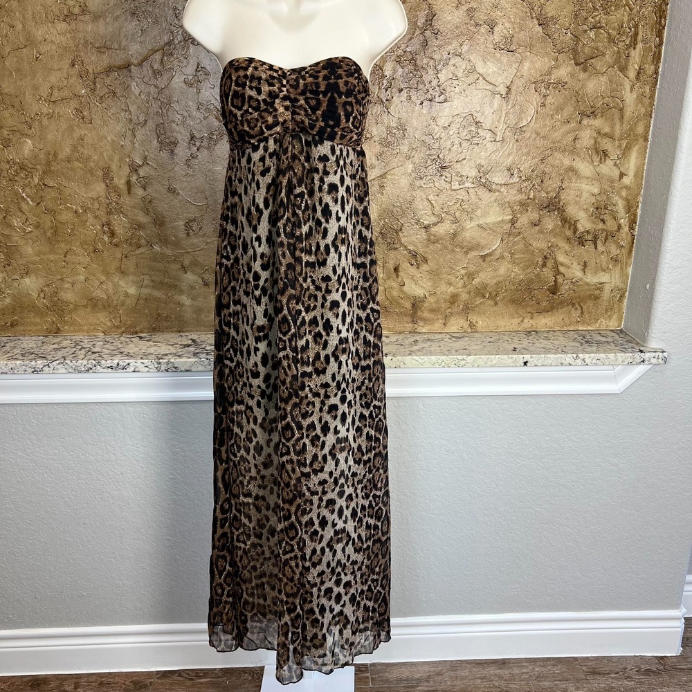Sans Souci Strapless Leopard Maxi Dress Womens Medium Brown Black Party‎
